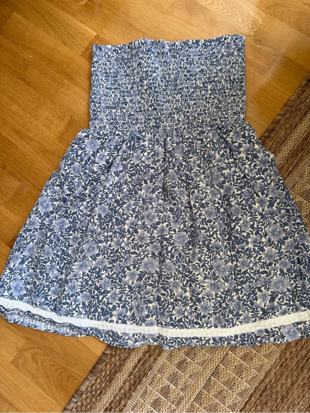 American Eagle Outfitters Blue Floral Smocked Skirt